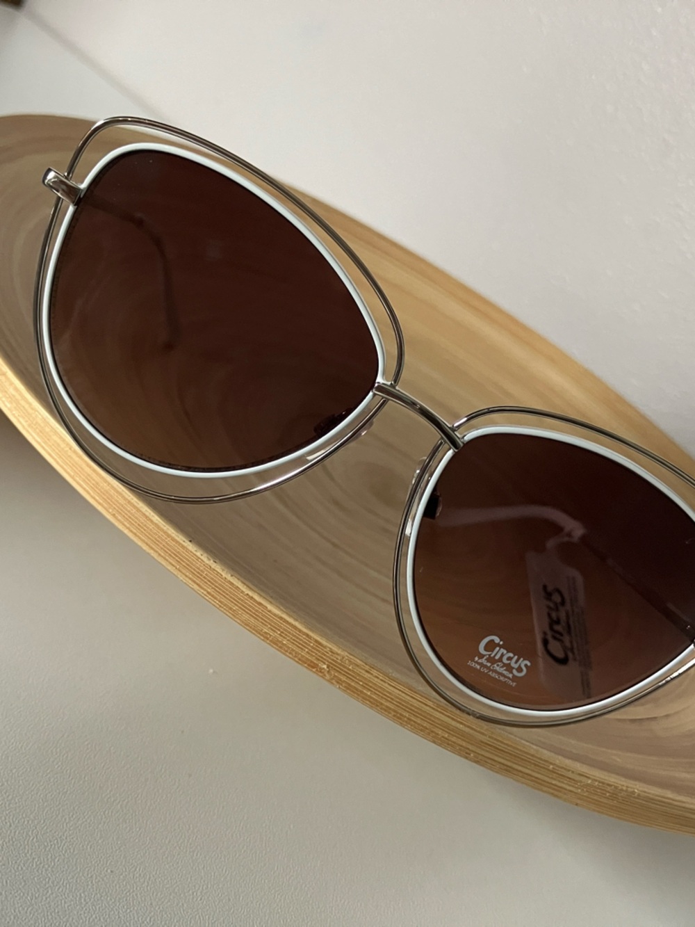 Circus by Sam Edelman White & Silver Cat Eye Sunglasses with Brown Lenses